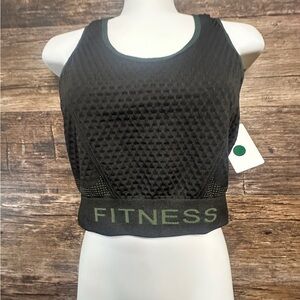 FITNESS Black and Green High Neck Sports Bra Crop Top OSFM